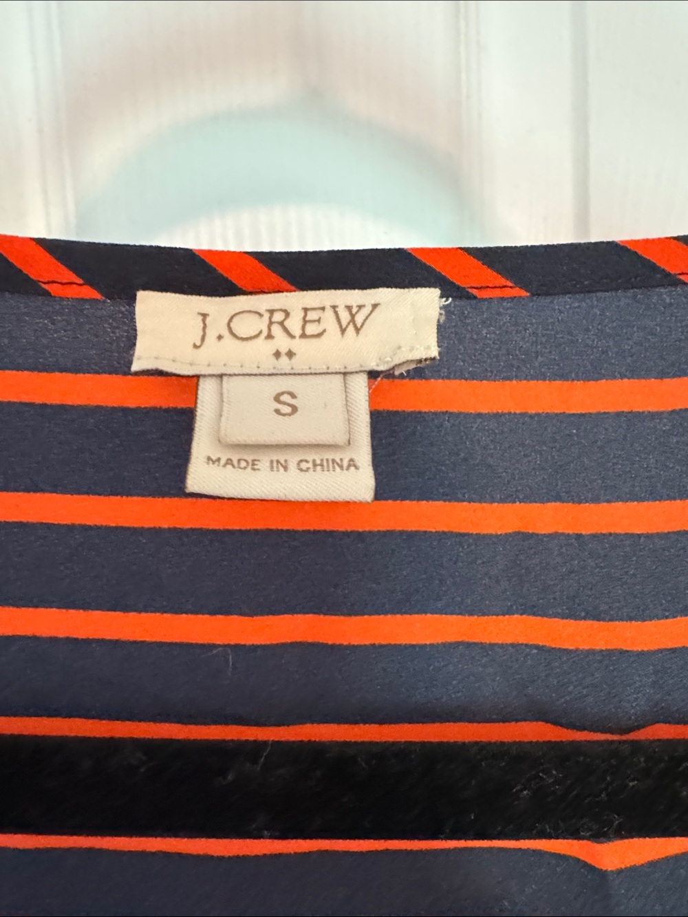 J. Crew Women’s Navy & Orange Striped Scoop Neck Blouse - Picture 2 of 7